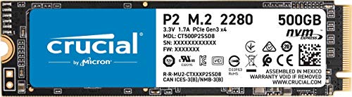 Crucial P2 CT500P2SSD8 Disco Duro sólido Interno SSD de 500GB, de hasta 2400 MB/s (3D NAND, NVMe, PCIe, M.2)