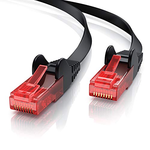 CSL - 15m Cable Plano de Red Gigabit Ethernet LAN Cat.6 RJ45-10 100 1000Mbit s - Slim Design - UTP - Compatible con Cat.5 Cat.5e Cat.7 - Router módem Panel de Conexiones Punto de Acceso - Negro