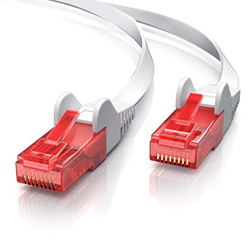 CSL - 30m Cable Plano de Red Gigabit Ethernet LAN Cat.6 RJ45-10 100 1000Mbit s - Slim Design - UTP - Compatible con Cat.5 Cat.5e Cat.7 - Router módem Panel de Conexiones Punto de Acceso - Blanco