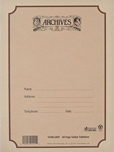 D'Addario Cuaderno pentagramado Archives con encuadernación común, tablatura para guitarra, 48 páginas (GTAB-48ST)