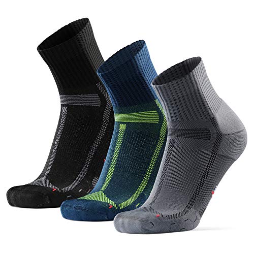 DANISH ENDURANCE Calcetines de Running para Largas Distancias, para Hombre y Mujer Pack de 3 (Multicolor (1 x Negro/Gris, 1 x Gris/Negro, 1 x Azul/Amarillo), EU 39-42)