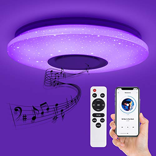 Deckey Plafon Techo Led,Plafón Estrella de Techo con Control Remoto,Control App y Altavoz Bluetooth,Iluminacion Musical con RGB Ajustable,para Dormitorio,Habitación Infantil, Salón Ø 39 cm