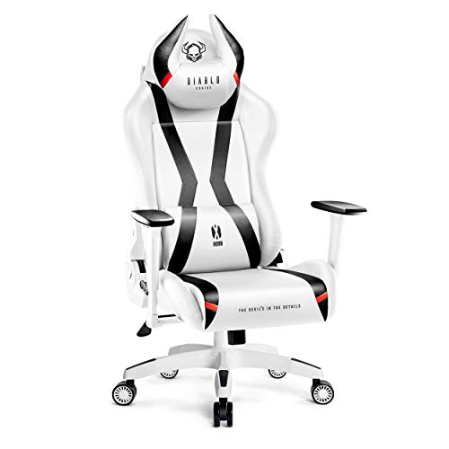 Diablo X-Horn Silla Gaming Oficina Gamer Apoyabrazos 3D Cojín Ajustable Diseño Ergonómico Cuero Sintético Función de Inclinación (Blanco, XL)