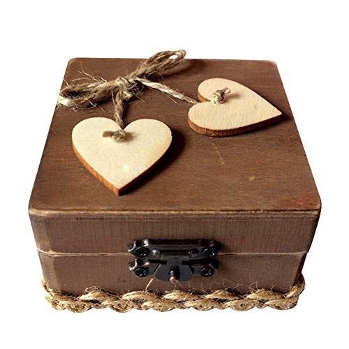 Dkhsy caja de anillo de compromiso de san valentín para él y su caja de joyería con marco de anillo - caja de anillo de madera esculpido con tapa caja de anillo de madera hecha a mano