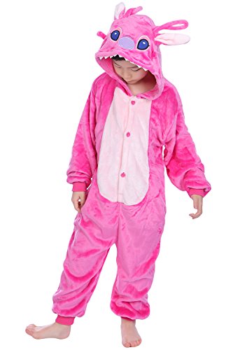 Dolamen Niños Unisexo Onesies Kigurumi Pijamas, Niña Traje Disfraz Animal Pyjamas, Ropa de dormir Halloween Cosplay Navidad Animales de Vestuario (130-140CM (51 "-55"), PinkStitch)
