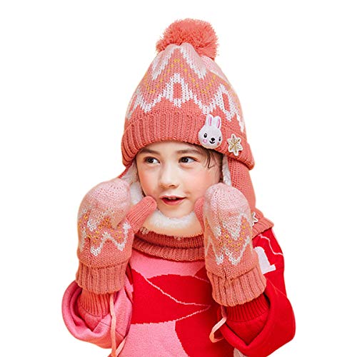 DORRISO Linda Niños Sombrero y Bufanda Guantes Otoño Invierno Primavera Gorro Bebe Calentar Pequeña Gorro Bufanda Guantes Conjunto Sombrero de Niño Rosado