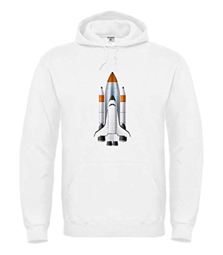 Druckerlebnis24 - Sudadera con capucha unisex para niños y niñas, diseño de cohete Blanco 8 años