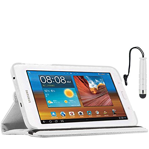 ebestStar - Funda Compatible con Samsung Galaxy Tab 3 Lite 7.0 SM-T110, VE SM-T113 Carcasa Cuero PU, Giratoria 360 Grados, Función de Soporte + Mini Lápiz, Blanco [Aparato: 193.4x116.4x9.7mm, 7.0'']