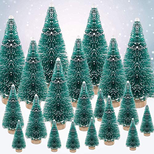ECHG Árbol de Navidad en miniatura, mini árboles artificiales de hielo de nieve de sisal verde, adornos de invierno de plástico para decoración de mesa de Navidad, manualidades, fiesta, 4 tamaños