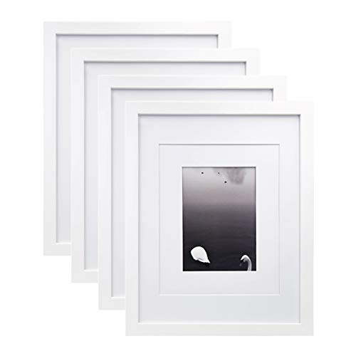 Egofine – Juego de 4 marcos de fotos de 28 x 36 cm de madera maciza con cristal de plexiglás HD para colocar sobre un mueble o colgar en la pared, color blanco