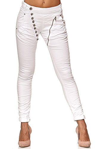 Elara Jeans para Mujer Boyfriend Baggy Botones Chunkyrayan Blanco EL05-9 White-38/M