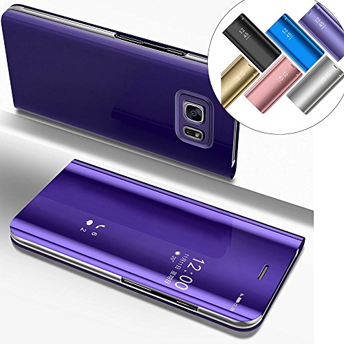 EMAXELERS Funda Samsung Galaxy S6 Edge Plus Espejo Caja de Maquillaje con Marco de Cuero de la PU Flip Protectora de Cuerpo Completo para Samsung Galaxy S6 Edge Plus Mirror PU : Purple