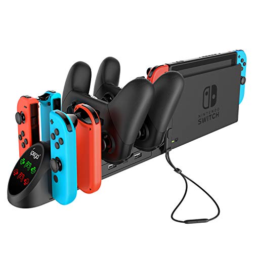 Estación de carga para controladores de Nintendo Switch, 6 en 1 base de carga para Nintendo Switch Joy-Cons Pro controladores con enchufe USB 2.0 y puertos USB 2.0