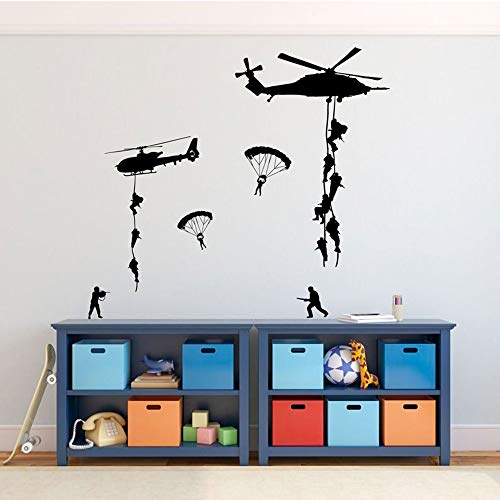 Estilo militar vinilo etiqueta de la pared helicóptero paracaídas soldado para ventana de esquina guardería sala de estar oficina dormitorio decoración