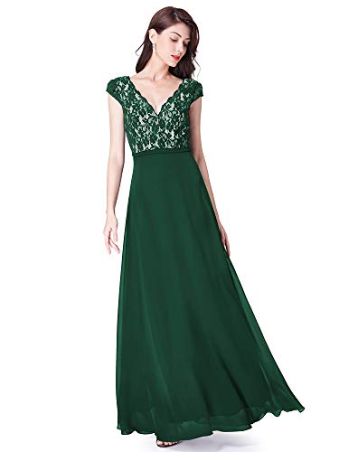 Ever-Pretty A-línea Vestido de Noche para Largo Mujer Verde Oscuro 38