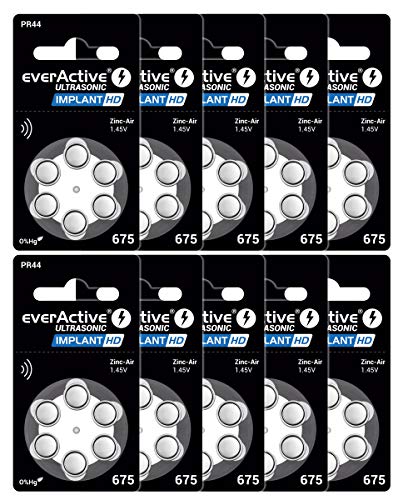 everActive 675 - Pilas para audífonos (60 Unidades, Alto Rendimiento, 10 Unidades, 4 años de duración), Color Azul