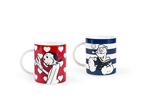 Excelsa Popeye & Olivia - Juego de 2 tazas de porcelana, azul y rojo