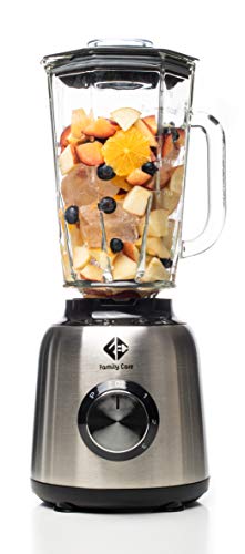Family Care Batidora Vaso de Cristal, Batidora Americana 1200W, Base Acero Inoxidable, 6 Cuchillas de Titanio, 3 Velocidades y Función Turbo Picadora Hielo, Vaso de Vidrio 1,5 Litros Family Care Batidora Vaso de Cristal, Batidora Americana 1200W, Base Acero Inoxidable, 6 Cuchillas de Titanio, 3 Velocidades y Función Turbo Picadora Hielo, Vaso de Vidrio 1,5 Litros