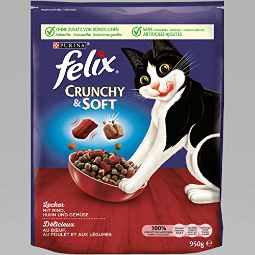 Felix Crunchy & Soft Pienso seco para Gatos (4 Paquetes de 950 g)