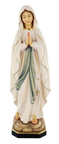 Ferrari & Arrighetti Imagen de Nuestra Señora de Lourdes en Talla de Madera Pintada a Mano Que Mide 30 cm - Demetz Deur
