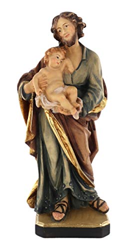 Ferrari & Arrighetti Imagen de San José con el Niño Jesús en Talla de Madera Pintada a Mano Que Mide 15 cm - Demetz Deur