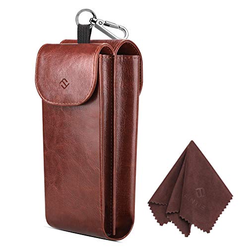 Fintie Estuche Doble de Gafas con Gancho Mosquetón - Bolsa Portátil de Cuero Sintético Antirrayas para Gafas de Sol, Marrón