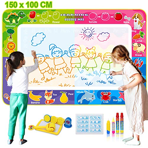 Fivejoy Agua Dibujo Pintura, 150 x 100 cm Agua Dibujo Doodle, Dibujo Agua Niños con 4 Bolígrafos Mágicos, 4 Sellos de Dibujos Animados, 1 Rodillo de Dibujos Animados, 1 Almohadilla de Tinta, 1 Folleto Fivejoy Agua Dibujo Pintura, 150 x 100 cm Agua Dibujo Doodle, Dibujo Agua Niños con 4 Bolígrafos Mágicos, 4 Sellos de Dibujos Animados, 1 Rodillo de Dibujos Animados, 1 Almohadilla de Tinta, 1 Folleto