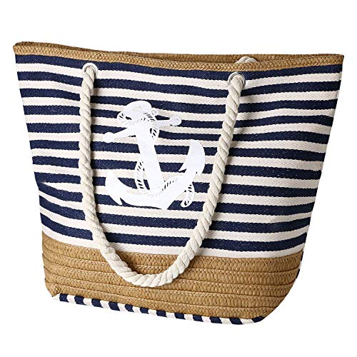 flintronic® Bolsa de Playa para Mujer, Totalizador de Lona de Verano, Bolso Grande con Asa de Cuerda para Playa, día de Fiesta, Compras, Viajes Diseño del Patrón de Anclaje - La Marina flintronic® Bolsa de Playa para Mujer, Totalizador de Lona de Verano, Bolso Grande con Asa de Cuerda para Playa, día de Fiesta, Compras, Viajes Diseño del Patrón de Anclaje - La Marina