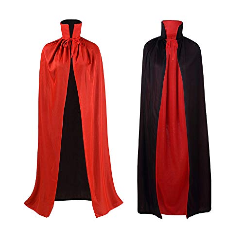 Flyglobal Capa de vampiro de Halloween, Vampiro Capucha Capa Manto Reversible Negro Rojo para Adultos Halloween Dracula Cosplay 140 cm Flyglobal Capa de vampiro de Halloween, Vampiro Capucha Capa Manto Reversible Negro Rojo para Adultos Halloween Dracula Cosplay 140 cm