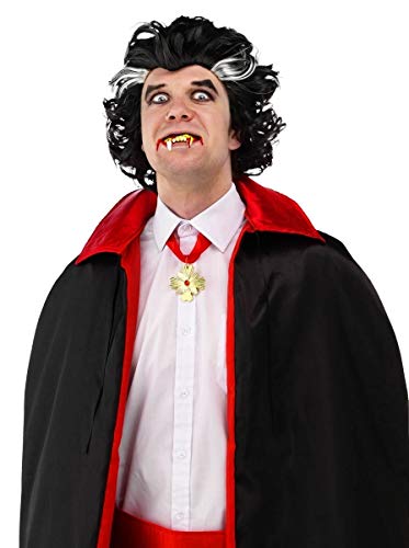 Folat B.V. Hombre Hombres Peluca Vampiro Drácula Negro Blanco mechones Halloween Fasching fastnacht