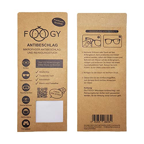 FOOGY Paño de Microfibra antivaho para Gafas | paño de Limpieza en seco | no se Necesitan líquidos adicionales FOOGY Paño de Microfibra antivaho para Gafas | paño de Limpieza en seco | no se Necesitan líquidos adicionales