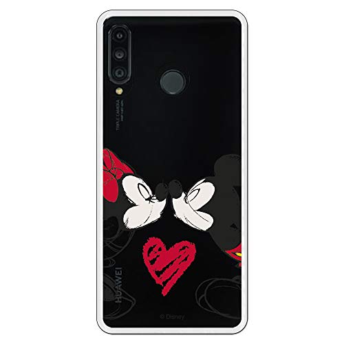 Funda para Huawei P30 Lite Oficial de Clásicos Disney Mickey y Minnie Beso para Proteger tu móvil. Carcasa para Huawei de Silicona Flexible con Licencia Oficial de Disney.