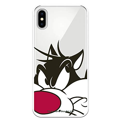 Funda para iPhone X - XS Oficial de Looney Tunes Silvestre Silueta Transparente para Proteger tu móvil. Carcasa para Apple de Silicona Flexible con Licencia Oficial de Warner Bros.