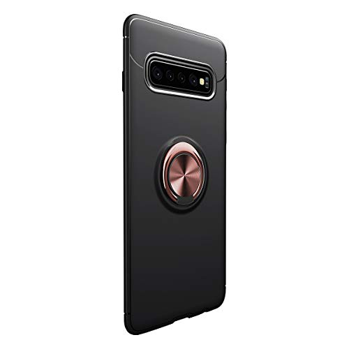 Funda para Samsung Galaxy S10/Galaxy S10 Plus Teléfono Móvil Silicona Bumper Case Funda con Anillo Giratorio de 360 Grados Rotaria Ring Holder Protectora Caso (Samsung Galaxy S10, Negro + Oro)