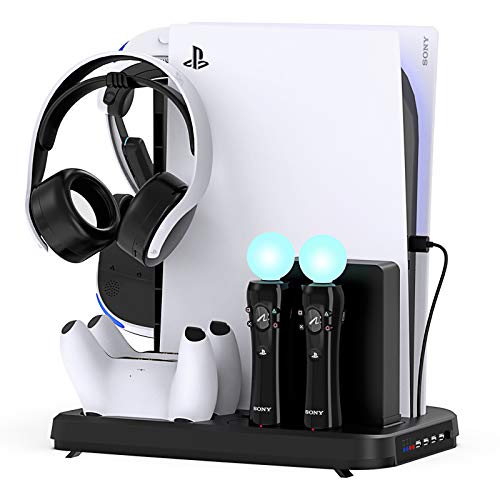 FYOUNG - Soporte vertical para PS5 Digital Edition/Ultra HD Consola con Cooling Fan y Controller Cargador Station Soporte de Carga Pantalla para PS5 VR Playstation