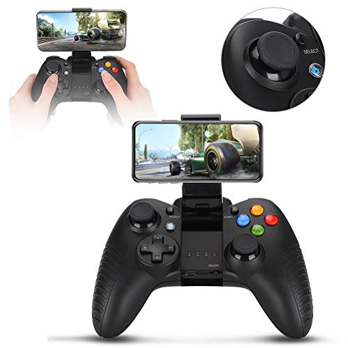 Garsentx Gamepad Bluetooth, Joystick inalámbrico Bluetooth Gamepad para Juegos con Soporte de teléfono Ajustable para Android/iOS/PC(Negro)