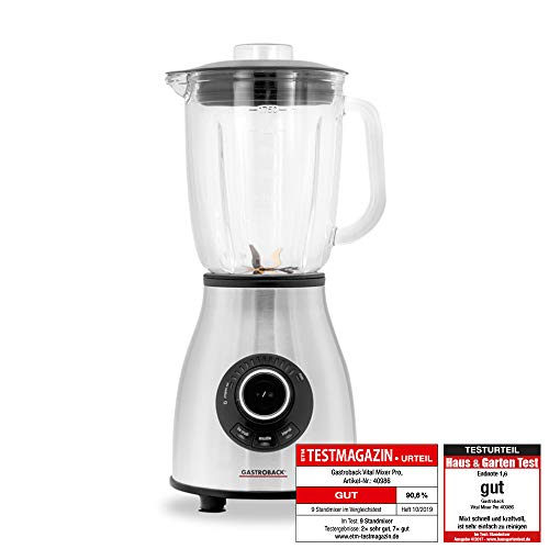 Gastroback Vital Mixer Pro Batidora de vaso smoothie, Jarra de cristal 1,75 l, 12 velocidades, 3 programas, 6 cuchillas, 1000 W, 1.75 litros, 0 Decibelios, Vidrio, Acero inoxidable Gastroback Vital Mixer Pro Batidora de vaso smoothie, Jarra de cristal 1,75 l, 12 velocidades, 3 programas, 6 cuchillas, 1000 W, 1.75 litros, 0 Decibelios, Vidrio, Acero inoxidable