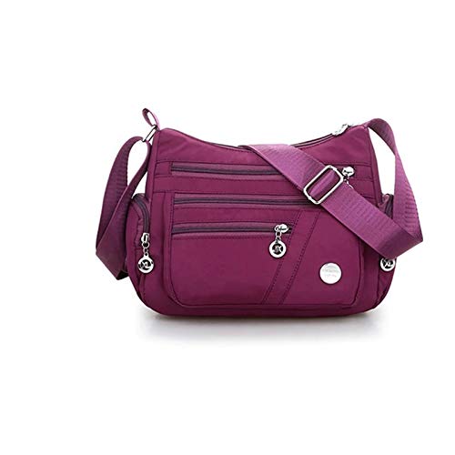 ghn Bolsas de compras suaves de gran capacidad para mujer, de nailon, impermeables, para mujer, bolso de hombro, casual, bolso de colegio, para mujer (color: púrpura)