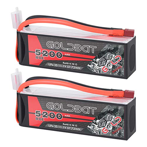 GOLDBAT 3S Rc Battery 5200mAh 11.1V 80C Lipo RC Battery Softcase with Deans T Plug for RC Car Evader BX Truck Boat Helicopter Helicopter RC Truggy Buggy Car Racing Hobby (2 Packs)