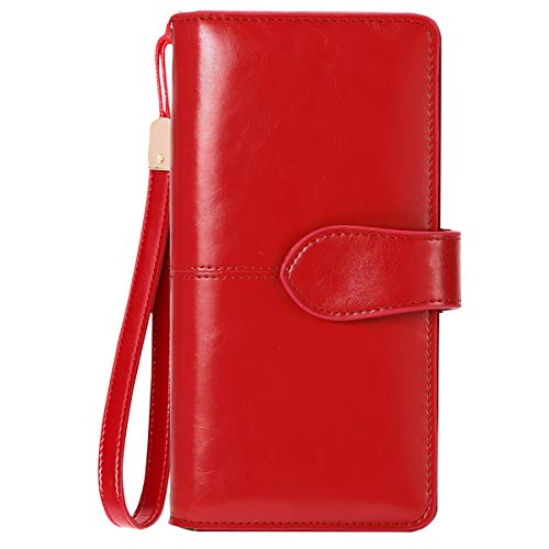 Gran Capacidad Cartera de Cuero de Mujer, Bloqueo RFID Monedero de Piel para Señora con 26 Ranuras de la Tarjeta, Larga Billetera de Mujer con Bolsillo de Cremallera y Correas de Muñeca (Rojo) Gran Capacidad Cartera de Cuero de Mujer, Bloqueo RFID Monedero de Piel para Señora con 26 Ranuras de la Tarjeta, Larga Billetera de Mujer con Bolsillo de Cremallera y Correas de Muñeca (Rojo)