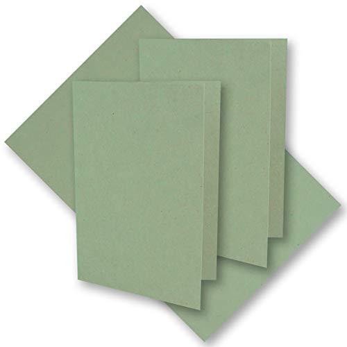 Gustav Neuser - Lote de 75 tarjetas plegables de papel de estraza (tamaño DIN A6, 105 x 148 mm), color verde eucalipto natural, reciclado, 220 g/m², en blanco, plegables, ecológicas