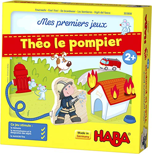 HABA 303808 – Mis Primeros Juegos – Bomberos | Juego de Notas emocionante para 1 – 4 Jugadores a Partir de 2 años | La Caja de Juego se Convierte en un cuartel de Bomberos jugable