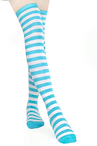 HABI - 1 par de medias largas de rayas para mujer por encima de la rodilla en azul, rosa y blanco azul Talla única