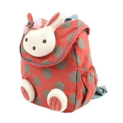 HABI - Mochila Infantil, bonito diseño de conejo y lunares, para el colegio, camping, picnic o paseo rojo