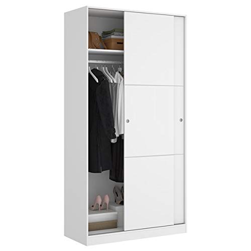 HABITMOBEL Armario Puertas correderas Estrella 100 cm de Ancho Alto 204cm Blanco Brillo