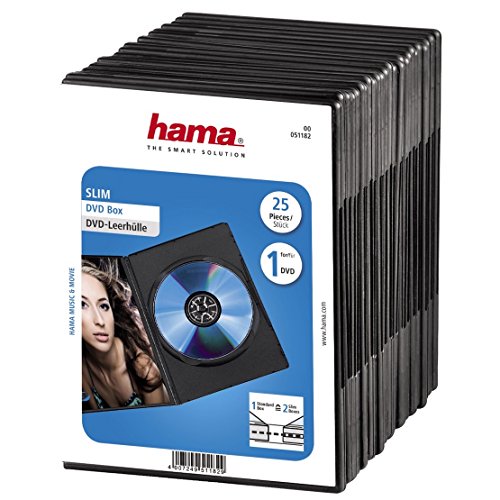 Hama DVD Slim Box 25, Cajas de discos ópticos, Negro, paquete de 25 Hama DVD Slim Box 25, Cajas de discos ópticos, Negro, paquete de 25