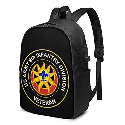 Hdadwy US Army Veteran 9th Infantry Division Mochila USB Bolsas de Mano Mochila para computadora portátil de 17 Pulgadas para Viajes, escuelas, Negocios
