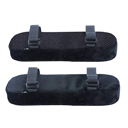 HEALIFTY Fundas para reposabrazos de silla de oficina y juegos, 2 unidades, espuma viscoelástica, almohadillas para reposabrazos de silla, almohadillas para reposabrazos ultrasuaves con correa (negro)