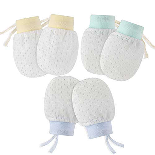 Hifot Guantes de algodón para bebés recién nacidos Sin mitones de Scratch 3 pares, Infant Toddler Boys Girls mitones antiarañazos suaves para el cuidado del bebé