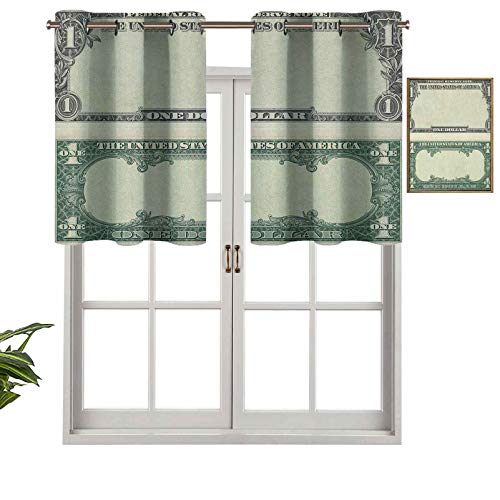 Hiiiman Cenefa corta recta, diseño de billete de un dólar de la Reserva Federal Americana, símbolo de riqueza, juego de 2, 42 x 24 pulgadas para Windows cocina